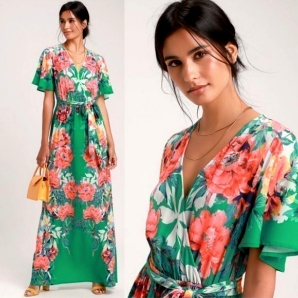 Lulus Dresses & Skirts - Lulus Still In Paradise Green Floral Print Maxi Dress